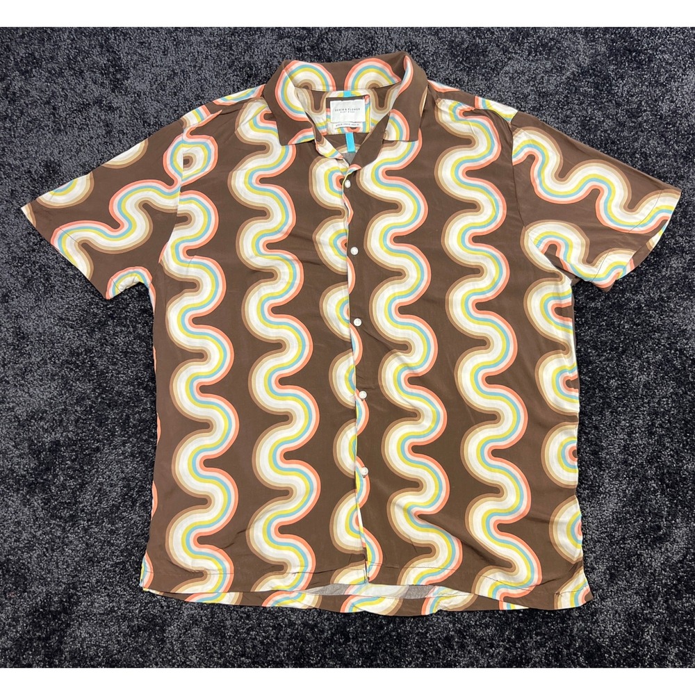 Mens Denim & Flower Ricky Singh Brown Retro Wave Print Shirt XL